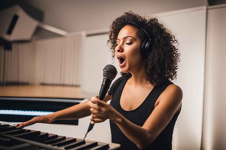 A female vocalist in a training session