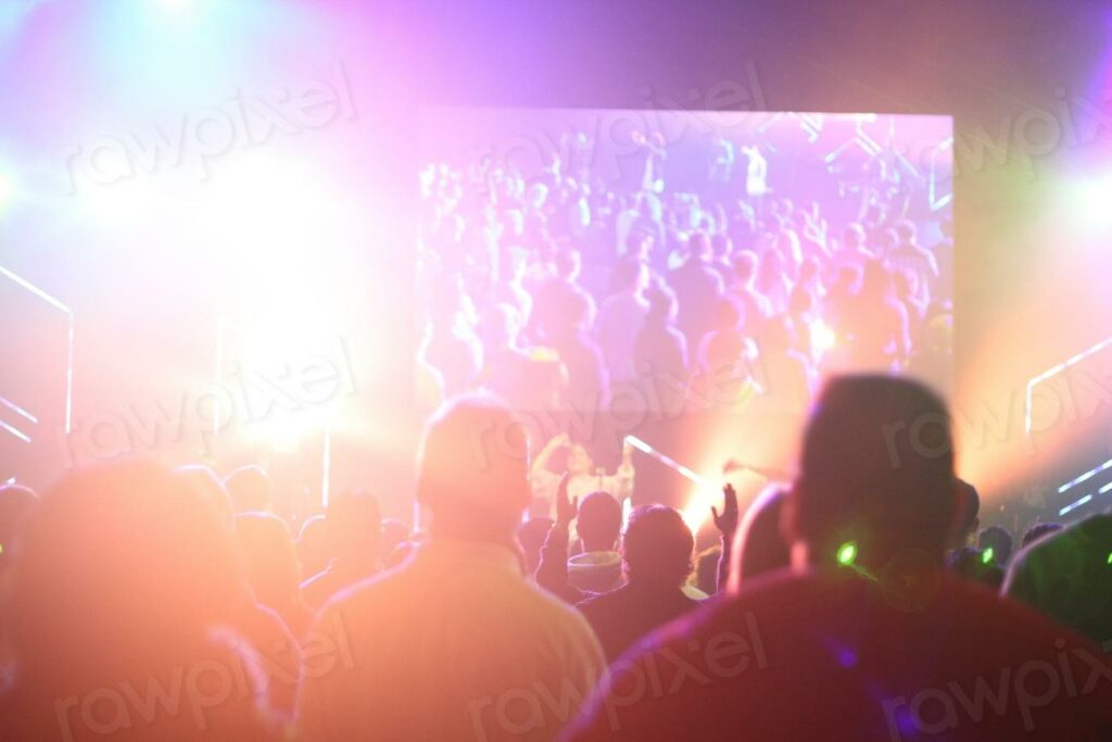 Crowd cheering concert - a crowd of people at a concert