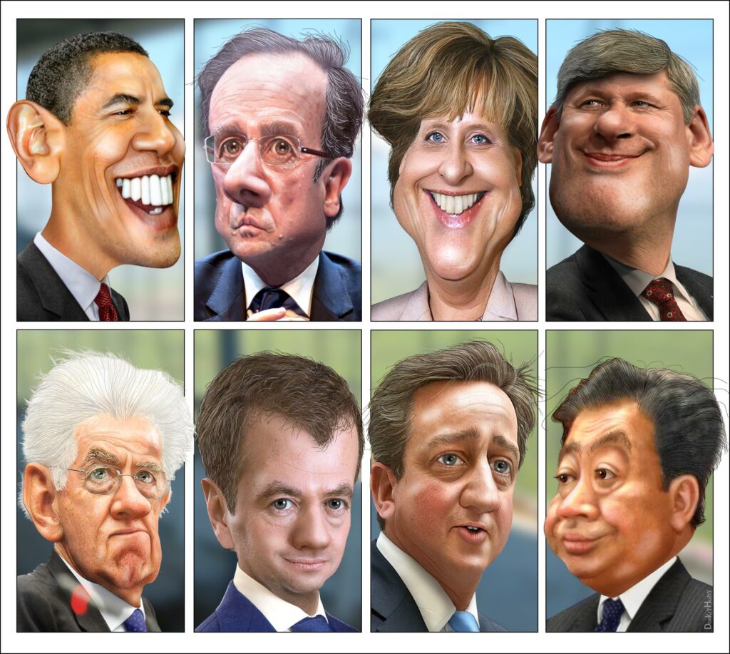 File:G8 Leaders (May 2012) Caricatures (7226997412).jpg - a col of a group of people with faces